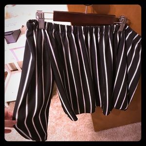 Over the shoulder striped black long sleeve shirt